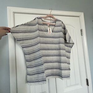 🆕St. Tropez Navy/White Linen Striped Poncho Top 2x